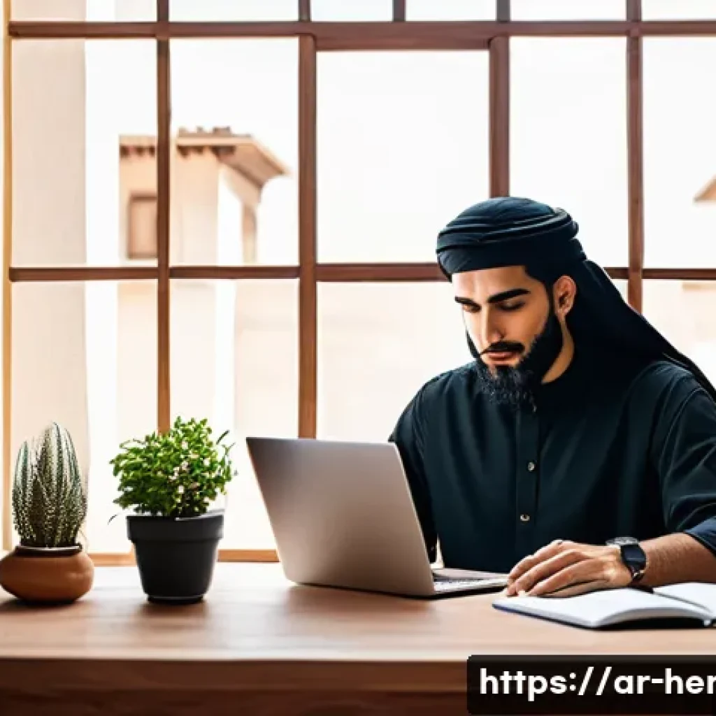 생활가사도우미의 시간 관리와 스케줄링 방법 - A modern Arab home office setting during daylight, featuring a Middle Eastern man in modest, casual ...