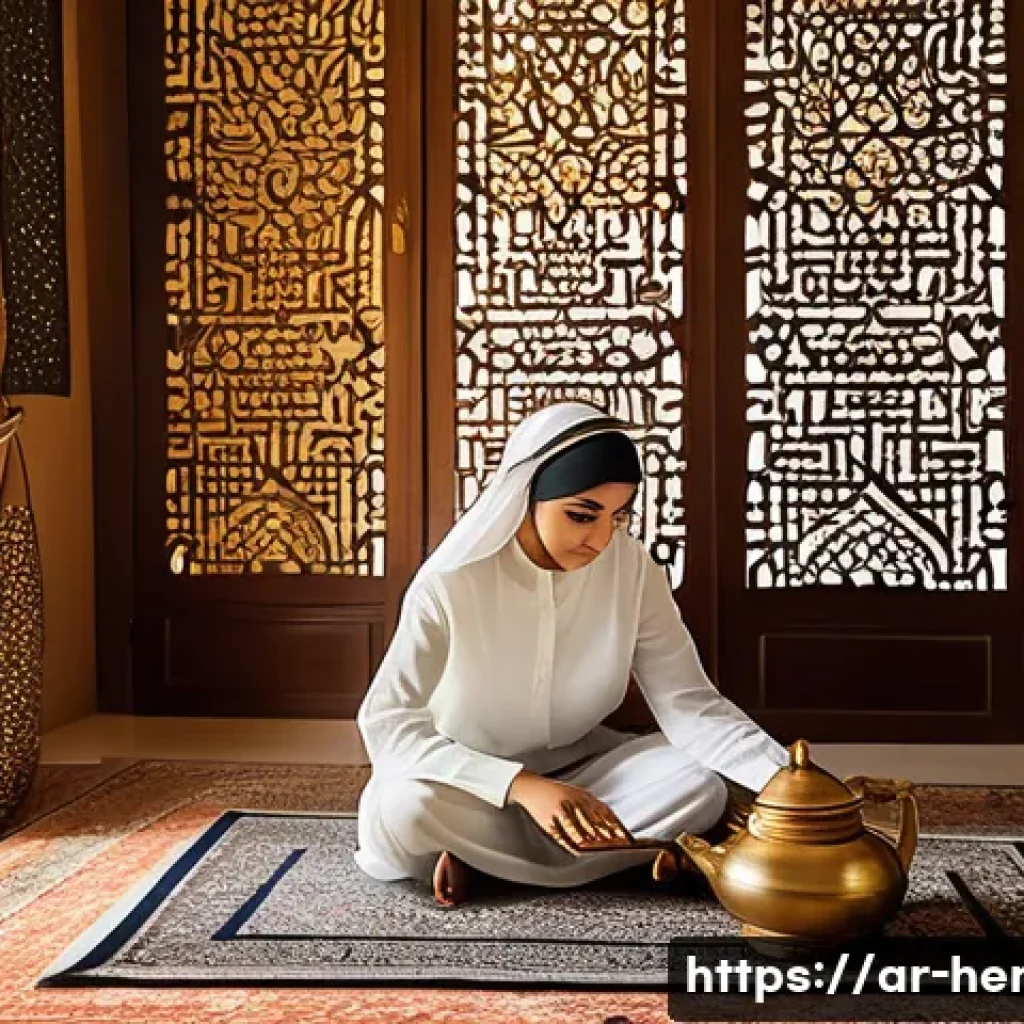 가사도우미로서 첫 업무 경험 공유 - A Middle Eastern female domestic worker in modest, clean work attire including a simple blouse and p...