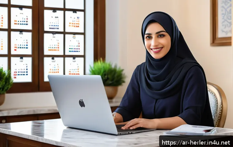생활가사도우미 취업 후 커리어 확장 방법 - A professional Arab woman wearing modest business casual clothing, attentively participating in an o...